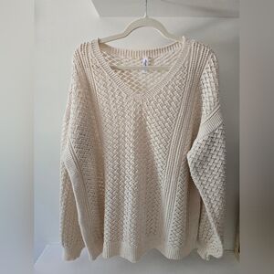 ePretty Chicago Cream Knit V-Neck Oversized Sweater Size Large